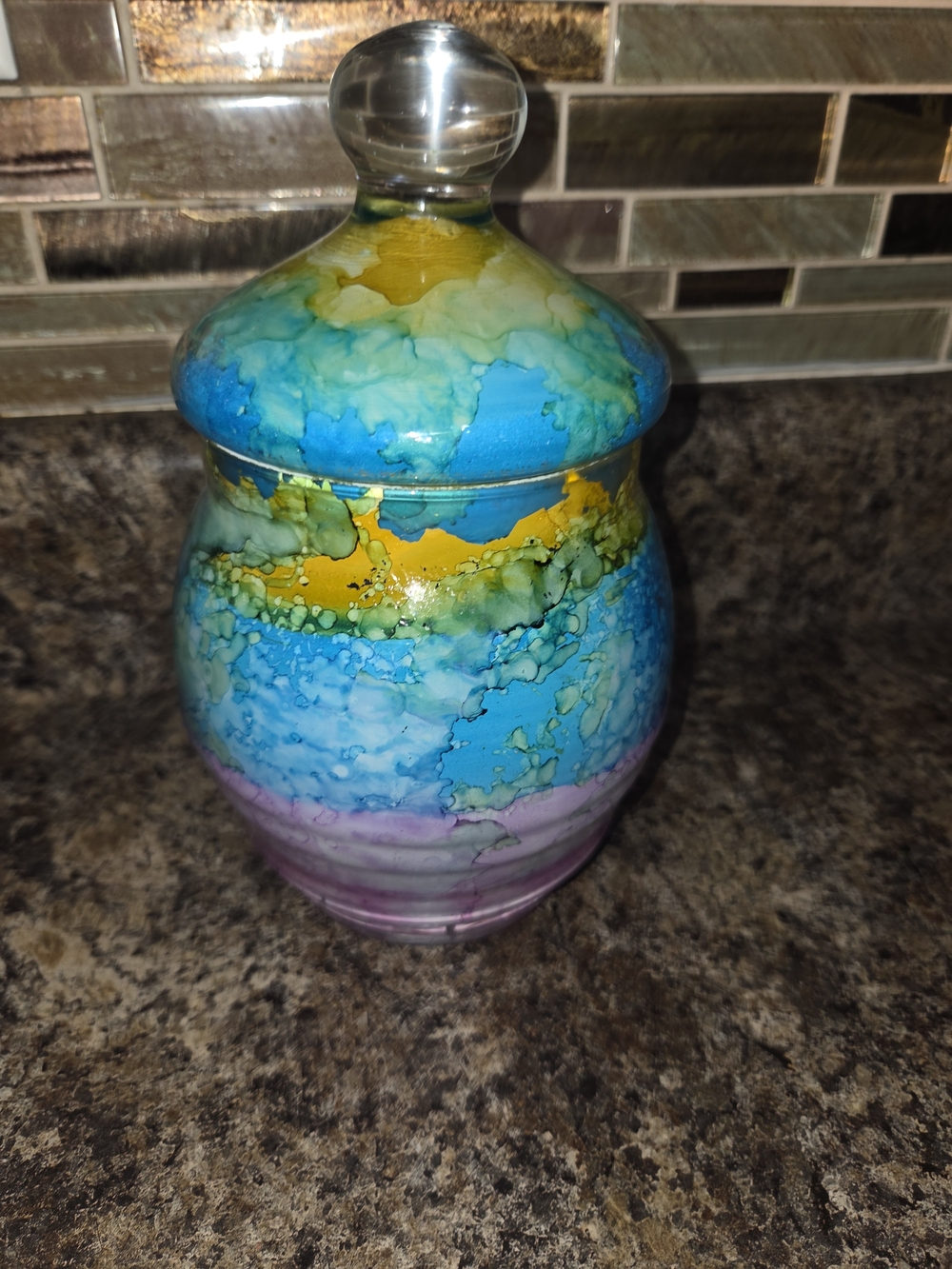 Italian Apothecary Glass Watercolor Glass Jar Vintage